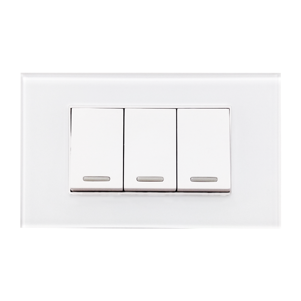 APAGADOR TRIPLE CON PLACA DE ACRILICO BLANCA 24MM