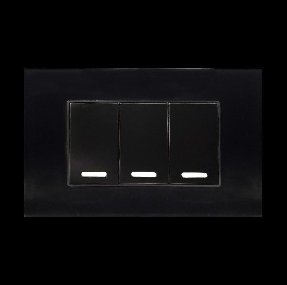 2 APAGADORES ESCALERA Y 1 SENCILLO CON PLACA DE ACRÍLICO NEGRA 24 mm