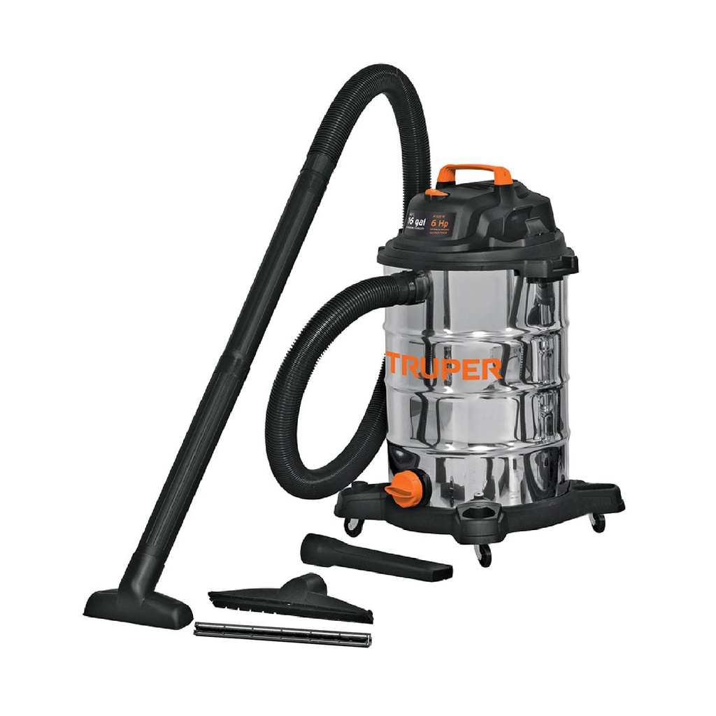 Aspiradora de sólidos y líquidos, 16 gal, acero inox, Truper ASP-16X