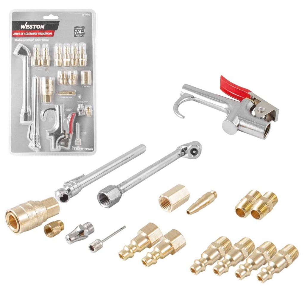 ACCESORIOS PARA COMPRESOR DE AIRE (JGO. 17 PIEZAS) 1/4'' NPT