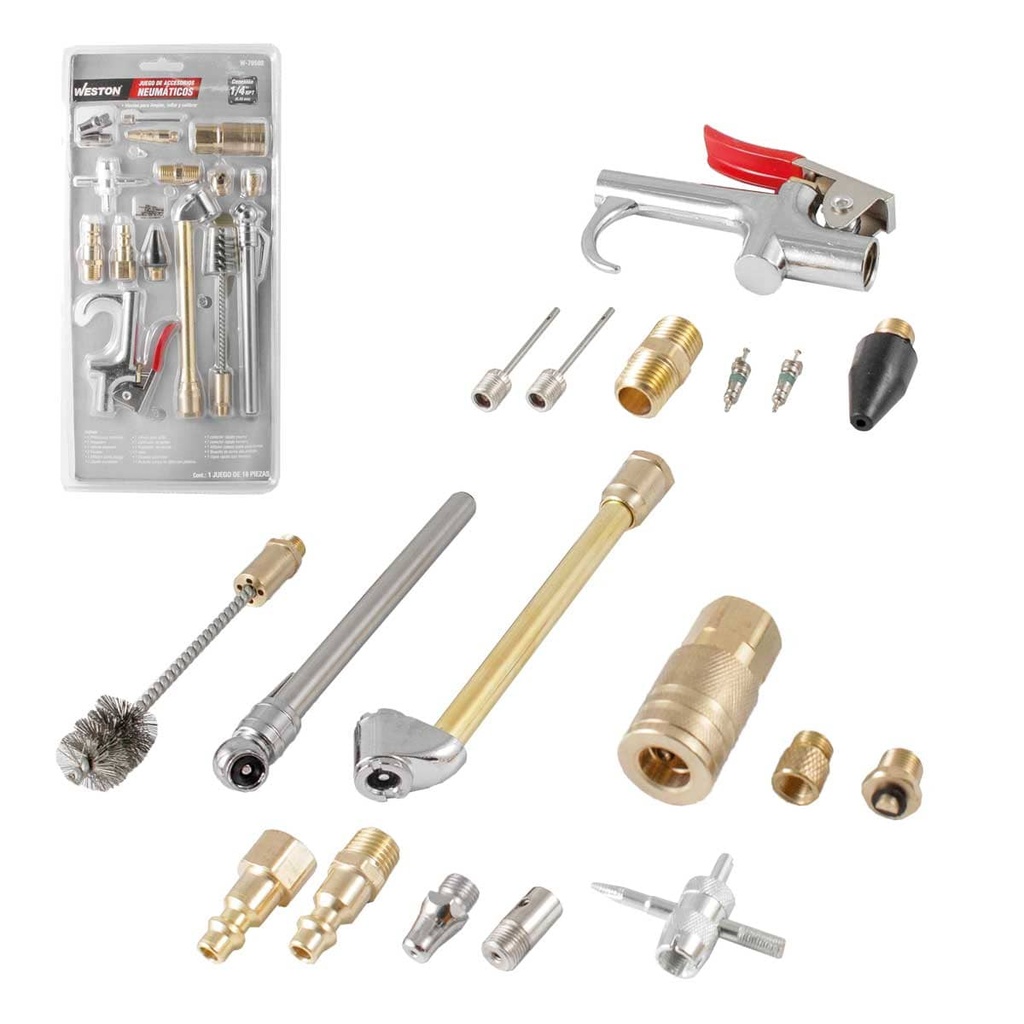 ACCESORIOS PARA COMPRESOR DE AIRE (JGO. 18 PIEZAS) 1/4'' NPT