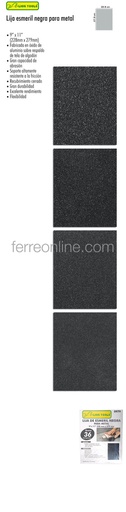 [0980] 0980	Lija de esmeril negra 9” x 11 grano 50 LION TOOLS